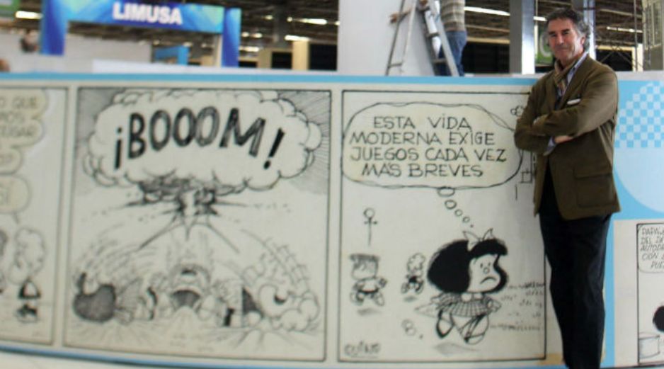 Horacio Torcello, diseñador del pabellón argentino, utilizó viñetas de Mafalda para ilustrar su obra. EL INFORMADOR / A. Hinojosa
