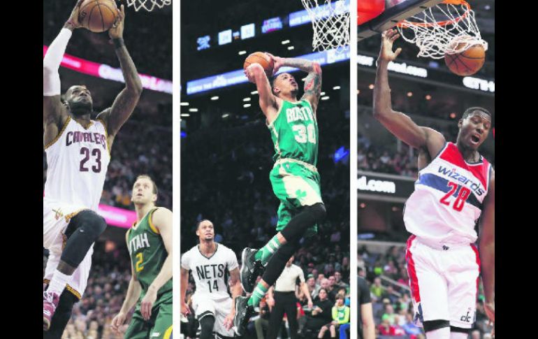 Cavaliers (izq.), Celtics (centro) y Wizards (der.), vivirán un cierre de temporada regular muy peleado. AP /