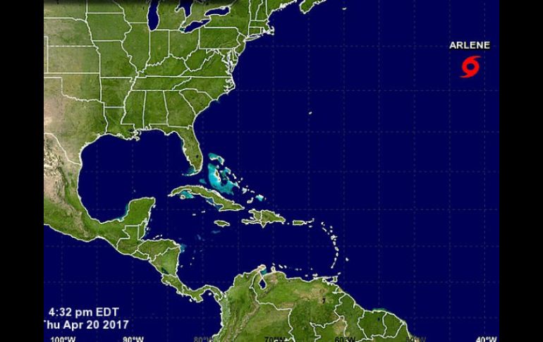'Arlene' se formó un mes antes del comienzo oficial de la temporada de huracanes en el Atlántico. ESPECIAL / www.nhc.noaa.gov