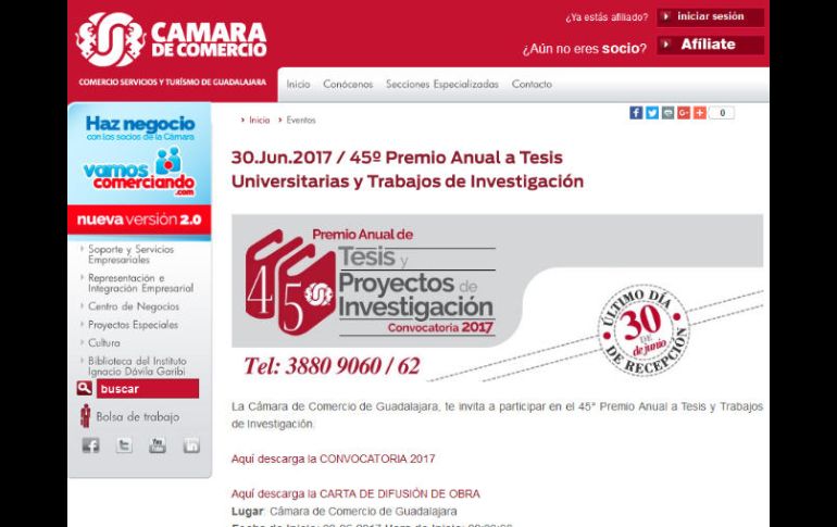 Los interesados pueden ingresar a la página www.camaradecomerciogdl.mx para descargar la convocatoria. ESPECIAL / www.camaradecomerciogdl.mx/